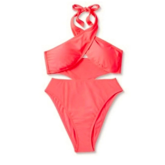 NWOT Wild Fable Cross Front Halter One Piece Swimsuit XXS 00 - Picture 3 of 6